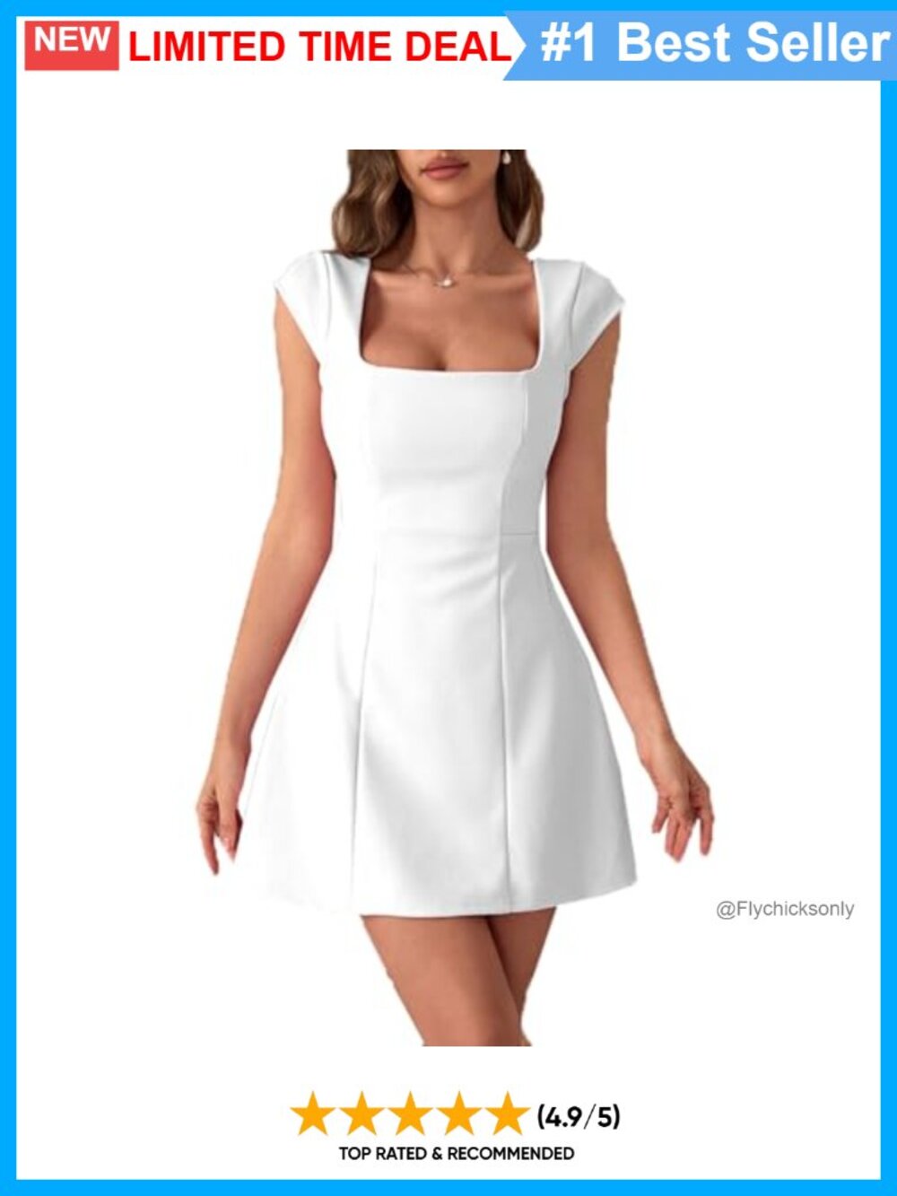 Square Neck Cap Sleeve A-Line Mini Dress Polyester Cocktail Party